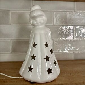 Vintage White Ceramic Light up Angel Figurine Star Cutout Holiday Decor